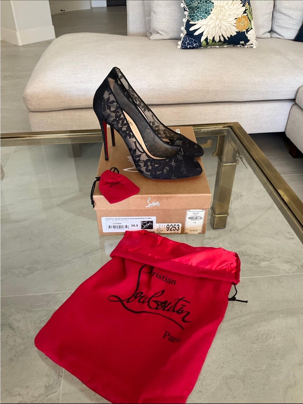 Christian Louboutin Dorissima 100 black lace and suede heels, 39.5 - Picture 7 of 10